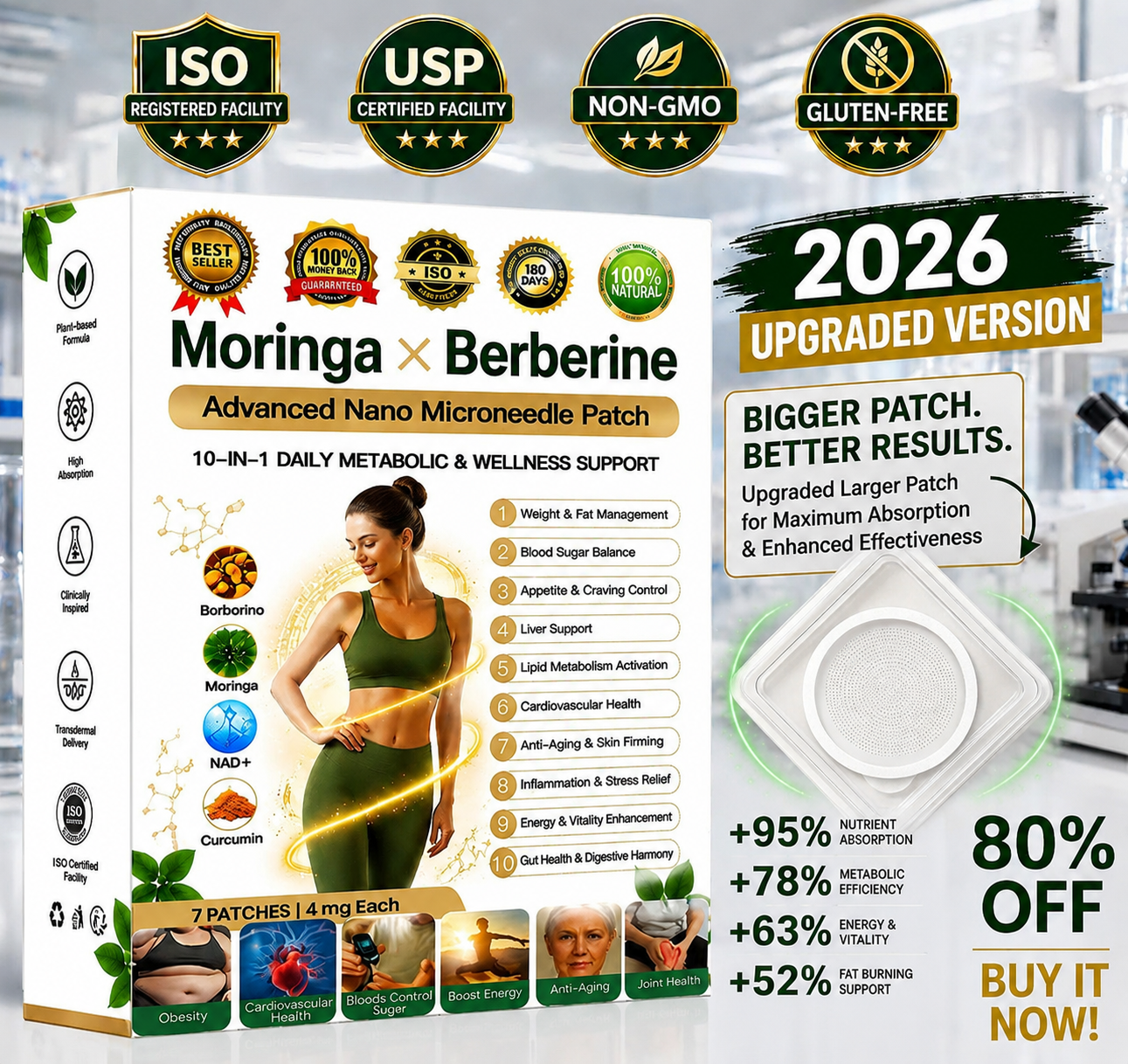 Kindijoy® Moringa · Berberine × NAD+ 10-in-1 Advanced Nano Microneedle Patch 𝑬𝒗𝒐𝒍𝒖𝒕𝒊𝒐𝒏 𝑽𝟐